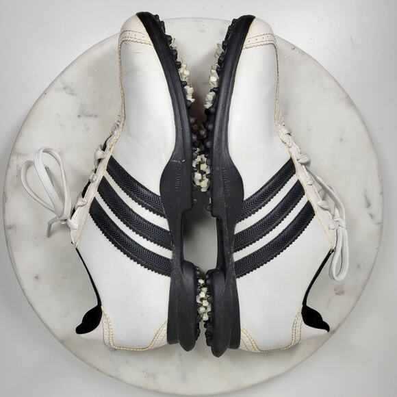 Adidas Traxion Spiked Golf Shoes Mens 8.5 White Black Leather Lace Up Oxford - Picture 6 of 16